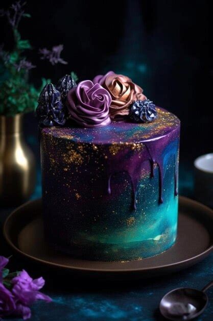 Premium Photo | Galaxy cake with a galaxy design on the side