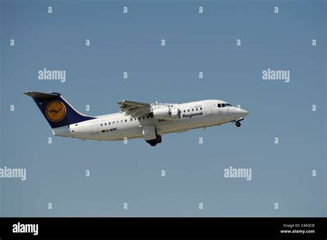 Airplane Avro Rj Of German Airline Lufthansa At Take Off From Airport