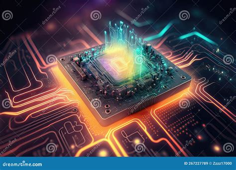 Futuristic Circuitry Abstract Computer Motherboard And Processor With