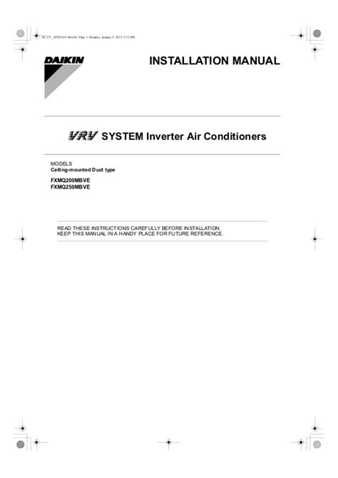 Daikin FXMQ200MBVE FXMQ250MBVE Installation Manuals