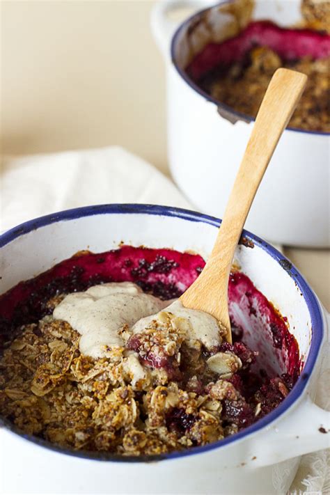 Apple Plum And Blackberry Crumble With Vanilla Cashew Cream Sprinkle