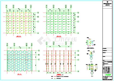 某地螺栓球节点双层正放四角锥网壳结构施工图cad图纸节点详图土木在线