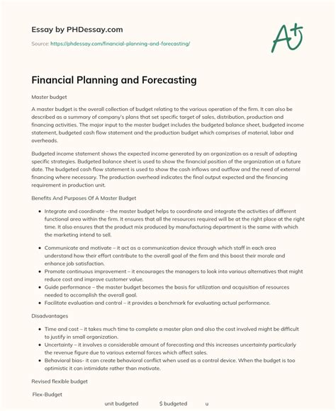 Financial Planning And Forecasting