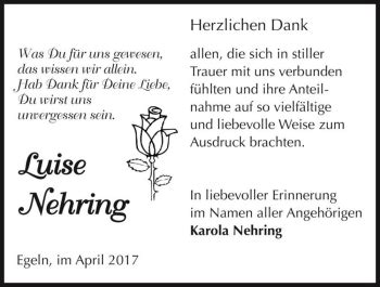 Traueranzeigen Von Luise Nehring Abschied Nehmen De