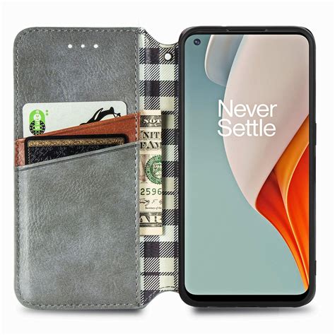 For One Plus Nord N Cubic Grid Pressed Horizontal Flip Magnetic Pu