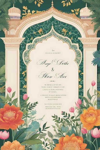 Traditional Mughal Garden Wedding Invitation Frame Premium AI