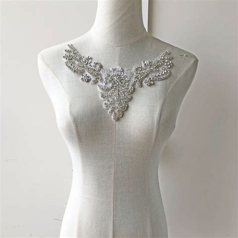 Shinny Bridal Rhinestone Applique V Neck Diamante Appliques Etsy