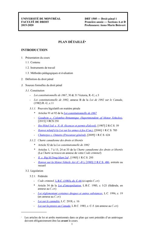 Plan D Taill Droit P Nal Universit De Montr Al Drt Droit