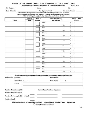 Fillable Online Unit Elections Form Fillable Crossroads Of America