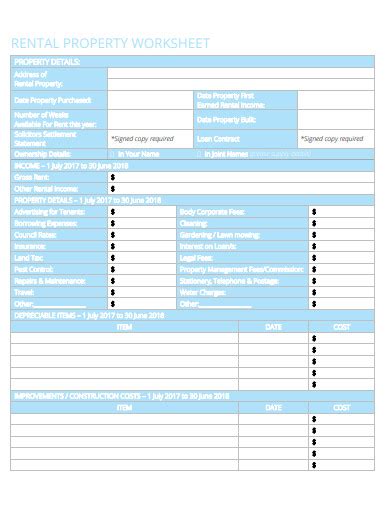 18 Rental Property Worksheet Templates In Pdf Free And Premium Templates