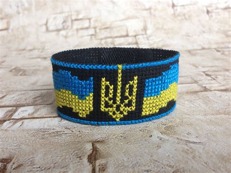 Embroidered Bracelet Ukrainian Flag Blue Bracelet