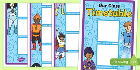 Superhero Themed 12 Box Vertical Visual Timetable