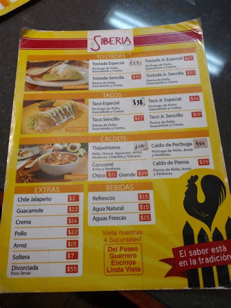 Menu At La Siberia Central Suc Del Paseo Restaurant Monterrey Cam