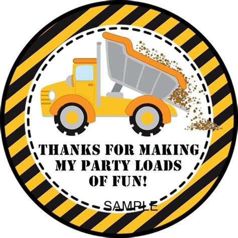 Construction Dumptruck Birthday Party Stickers Or Favor Tags Party