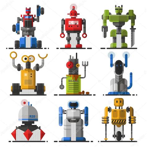 Set Of Cute Vintage Robots Vector — Stock Vector © Vectorshow 123288278