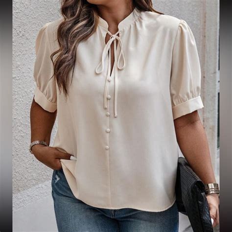 Tops Plus Size Tie Neck Puff Sleeve Blouse Poshmark