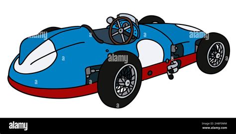 Hand drawing of a vintage blue racing car Stock Photo - Alamy