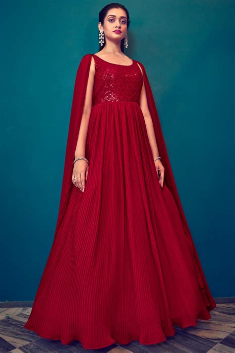 Buy Ready To Wear Red Georgette Designer Anarkali Gown Online Like A Diva