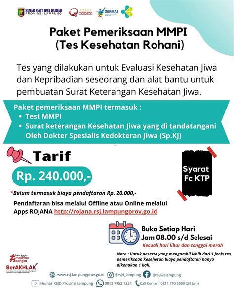 Tarif Pemeriksaan MMPI Tes Kesehatan Rohani Rumah Sakit Jiwa Daerah