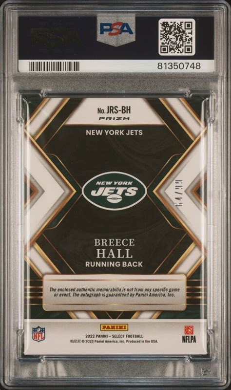 2022 SELECT JUMBO SIGNATURE SWATCH JRSBH BREECE HALL ROOKIE 64 99 PSA