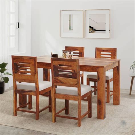 Krafting Kustoms Sheesham Wood Dining Table Seater With Chair Set