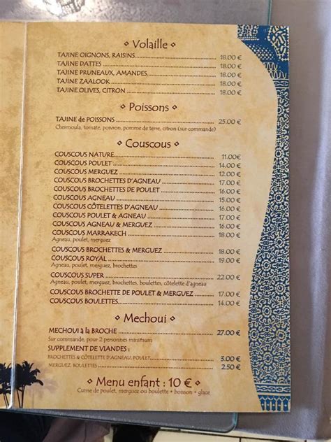 Menu Au Le Marrakech Restaurant Valenciennes Rue De Paris