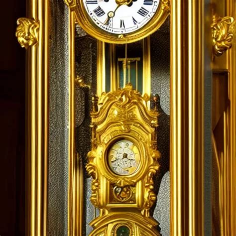 Photo Of A Grandfather Clock With A Gold Colored Human Stable