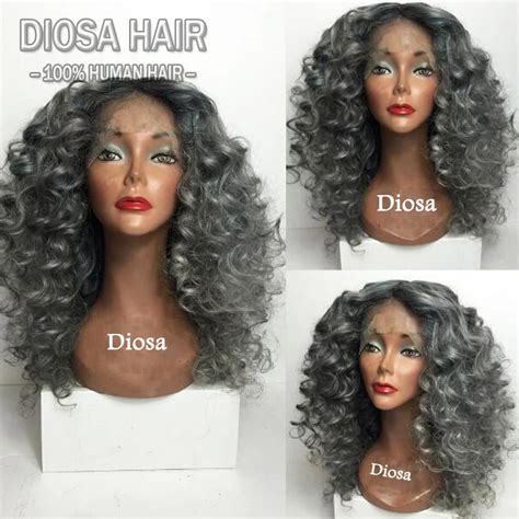 Curly Ombre Grey Human Hair Wigs Glueless Full Lace Human Hair Wigs