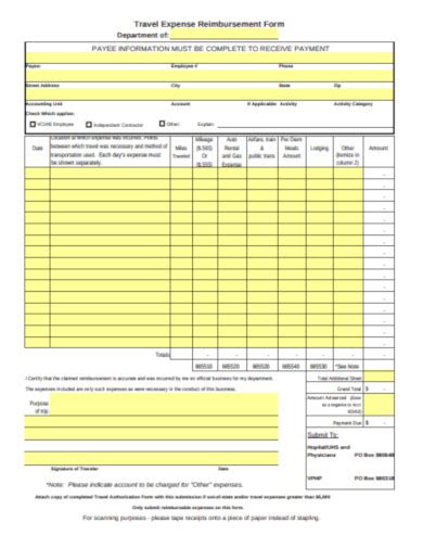 Travel Reimbursement Form Examples Format Pdf