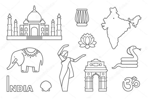 Traditional Symbols Of India Contour Icons Stock Vector By Klava