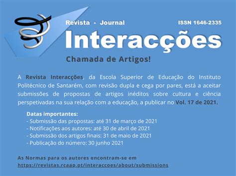 Chamada de Artigos Vol 17 N º 57 de 2021 Interacções