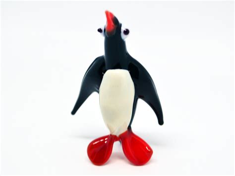 Glass Penguin Figurine Blown Black Penguin Animals Glass Etsy
