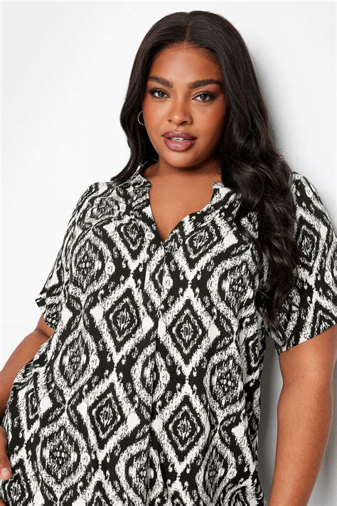 Yours Plus Size Black And White Aztec Print Tunic Dress Yours Clothing