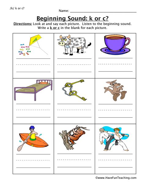 Write Beginning Sounds K C Worksheet By Teach Simple