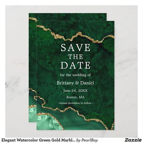 Elegant Watercolor Green Gold Marble Agate Geode Save The Date Zazzle