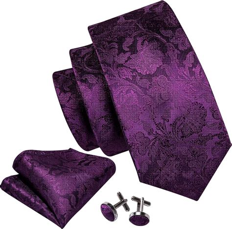 Corbata De Boda Para Hombre Corbata De Seda Floral Púrpura Conjunto De Pañuelo Jacquard Tejido