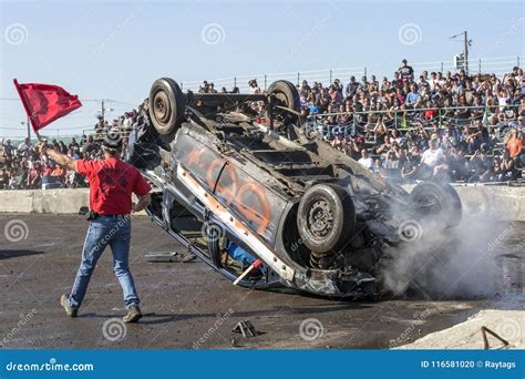 Wrecked Vehicle On The Top During Demolition Derby Editorial Image