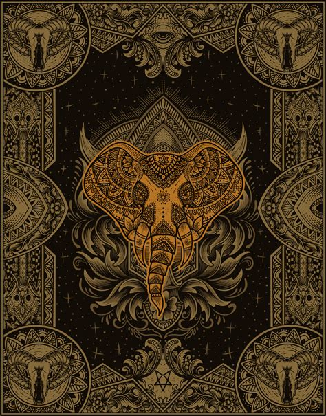 illustration elephant head with vintage mandala ornament style 3520105 ...