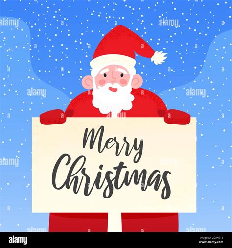 Happy Santa Claus Holding Signboard With Merry Christmas Greetings