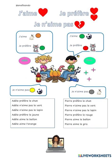 J Aime Je N Aime Pas Les Couleurs Worksheet French Lessons French