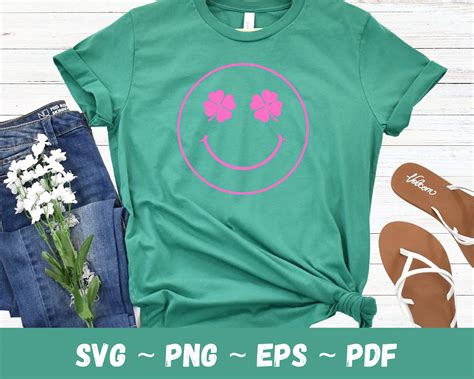 Smiley Face With Clover Shamrock Eyes Svg Leopard Smiley Face Etsy