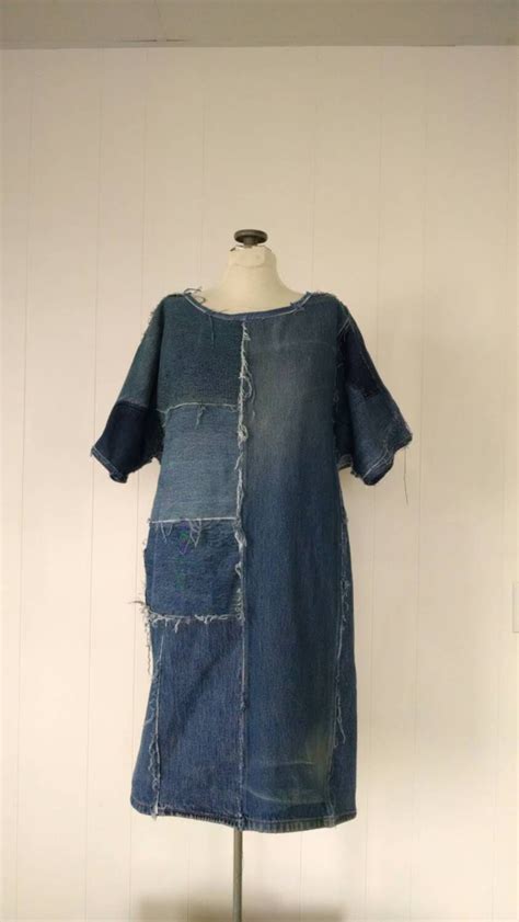 Denim Dress Recycled Upcycled Made From Blue Jeans Etsy