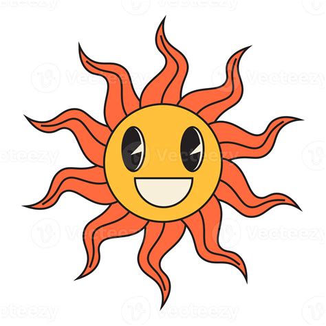 Groovy Sun Cartoon Characters Funny Happy Sun With Eyes And Smile