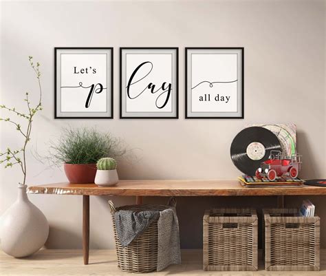 Lets Play All Day Set Of 3 Prints Playroom Game Room Quotes Etsy