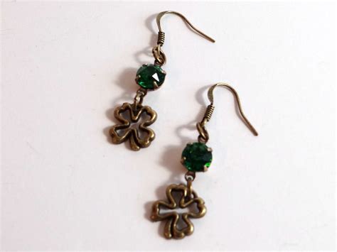 Earrings With Vintage Emerald Green Faceted Glass Stones and - Etsy