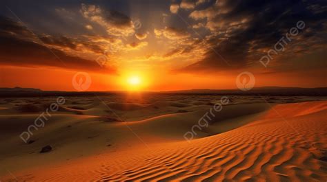 Il Sole Che Tramonta In Un Deserto Con Dune Di Sabbia Tramonto Nel