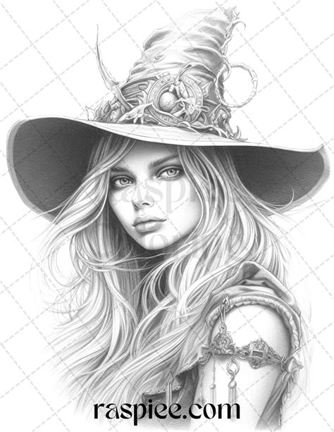 40 Beautiful Witches Grayscale Coloring Pages Printable For Adults Pd