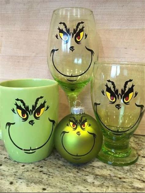 Grinch Wine Glass Mug And Ornament Setpartythe Grinch T Set