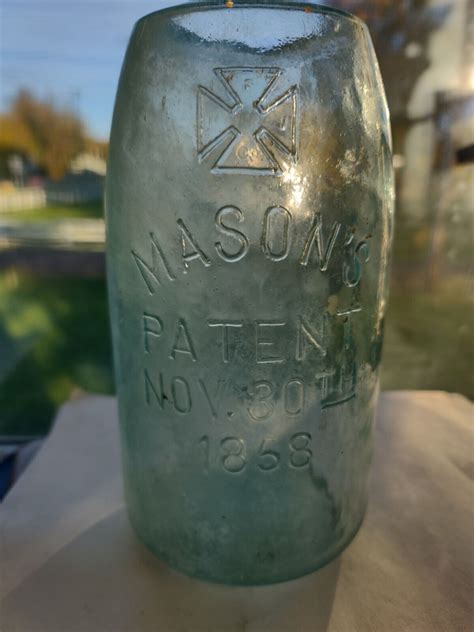 Masons Patent Nov 30th 1858 Mason Jar With Cross Ground Top Ebay