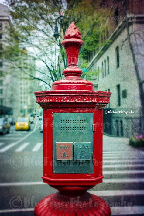 Red Fire Alarm Box Rustic photography NY Art New York City | Etsy